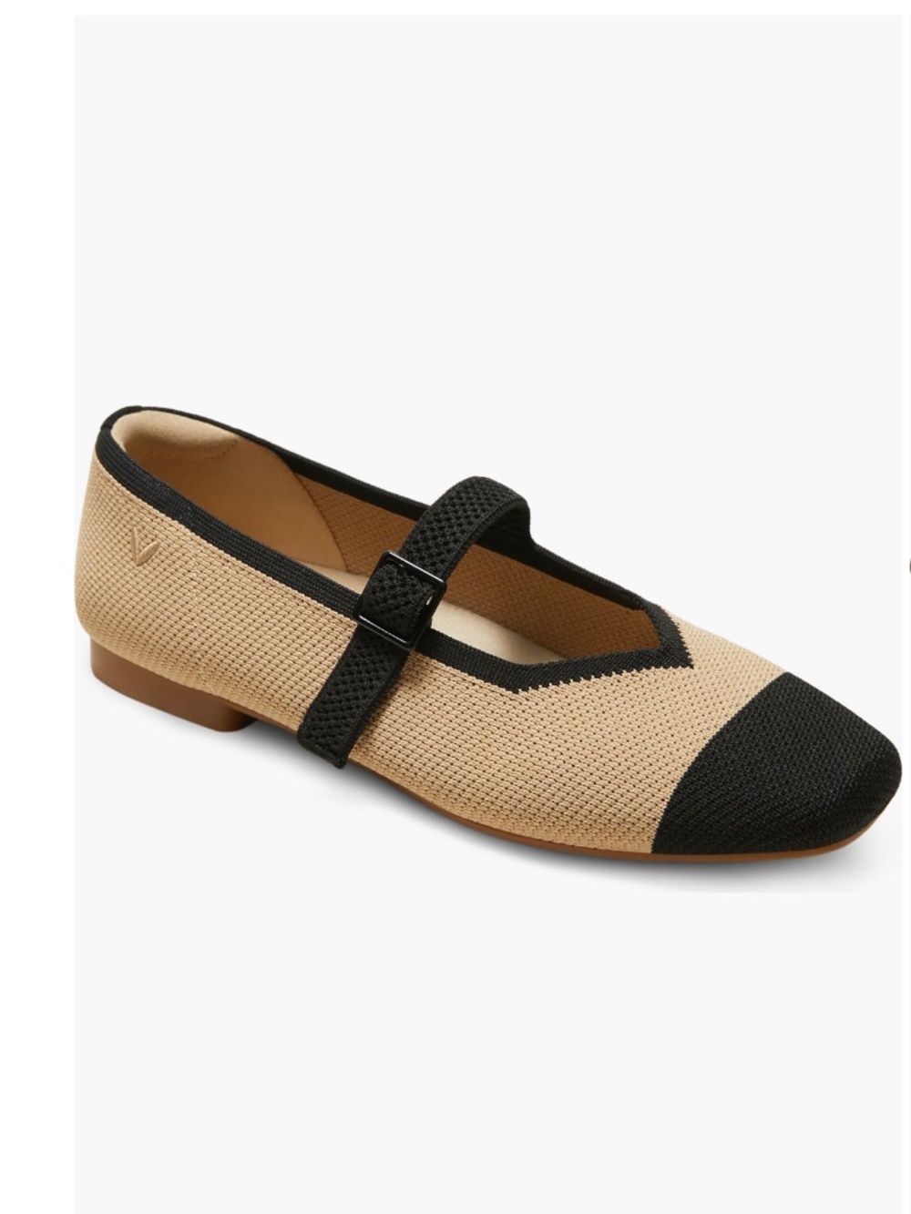 Vivaia Mary-Jane Ballet Flats with Square Toe.  Size 37.  Nude Peach and Black